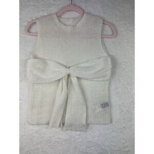 Shein Womens Sleeveless Top Sweater White Large‎ Front Bow Accent Loose Knit